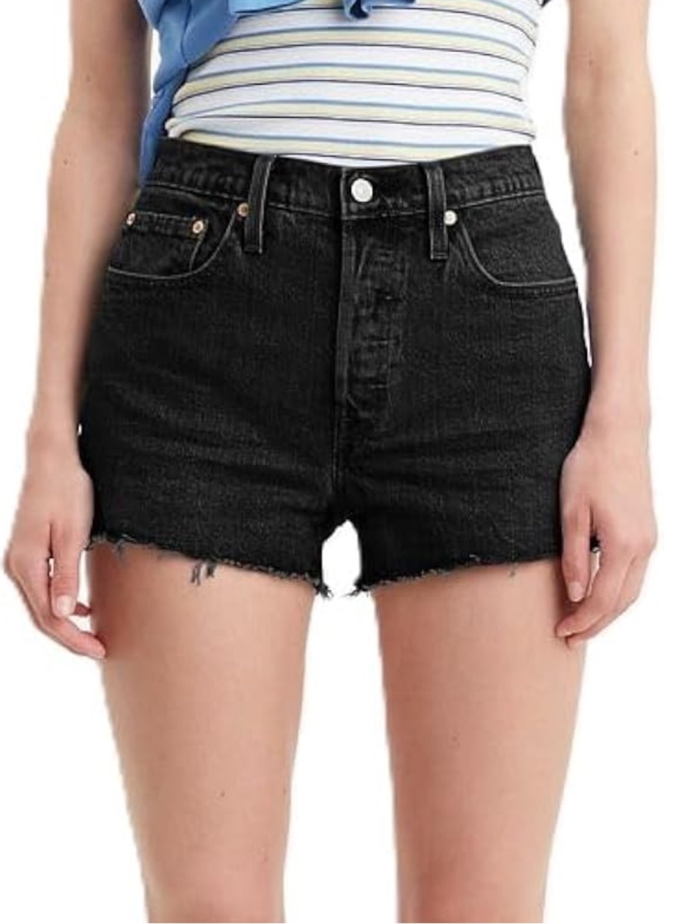 Levi's Black High-Rise Raw-Hem Denim Shorts